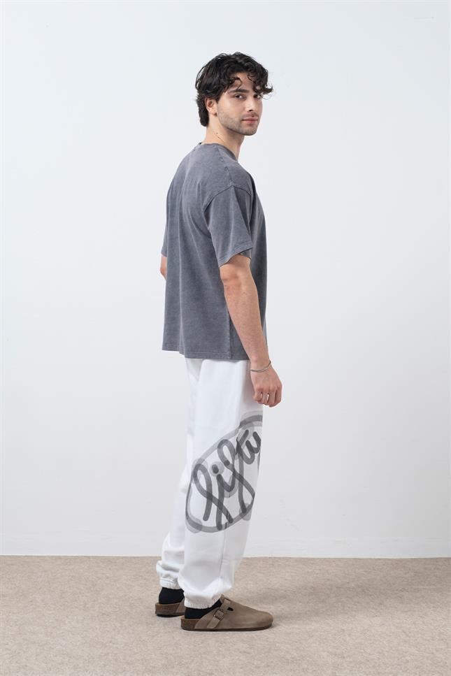 Erkek Beyaz Loose Fit Jogger Pantolon
