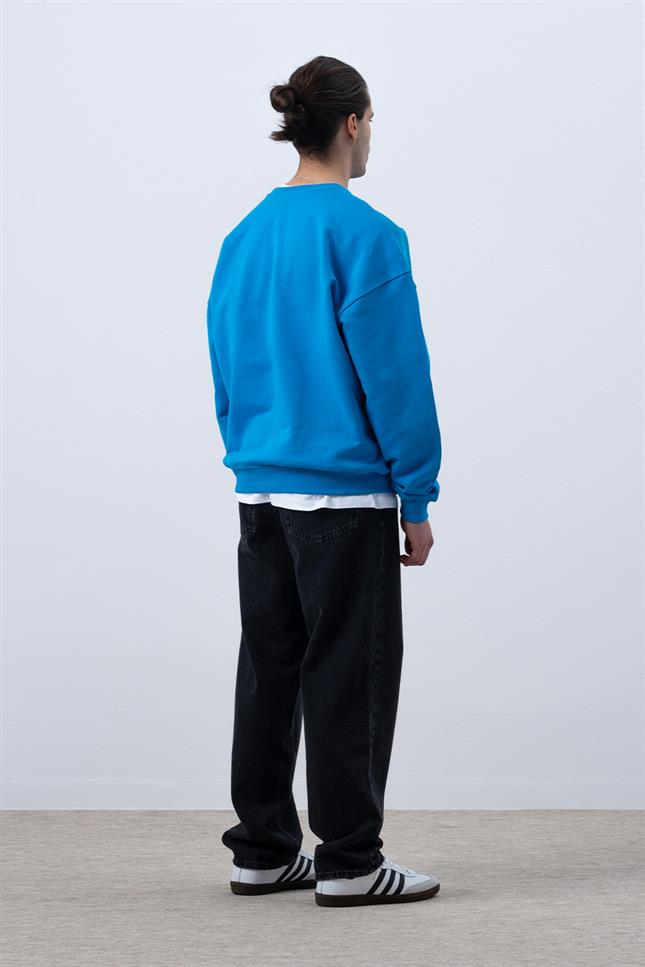 Erkek Canlı Mavi Core Oversize Sweatshirt