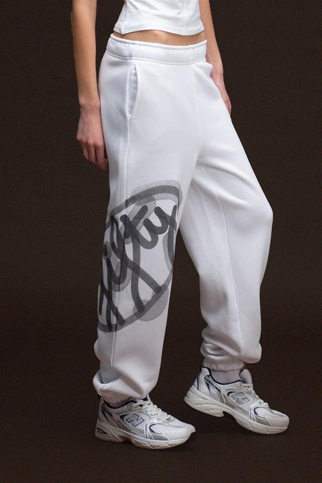 Kadın Beyaz Loose Fit Jogger Pantolon