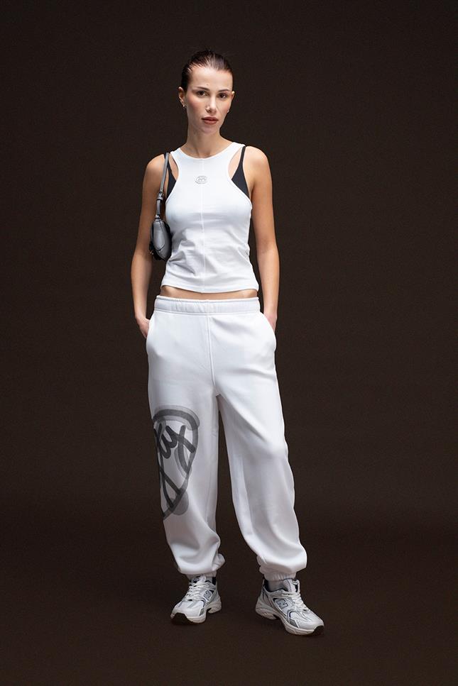 Kadın Beyaz Loose Fit Jogger Pantolon