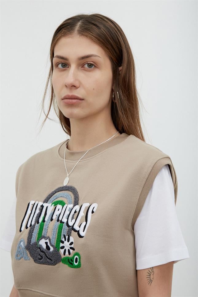 Fifty Pieces-Kadın Boz Oversize Crop Süveter-Sweatshirt-3-milagron.live