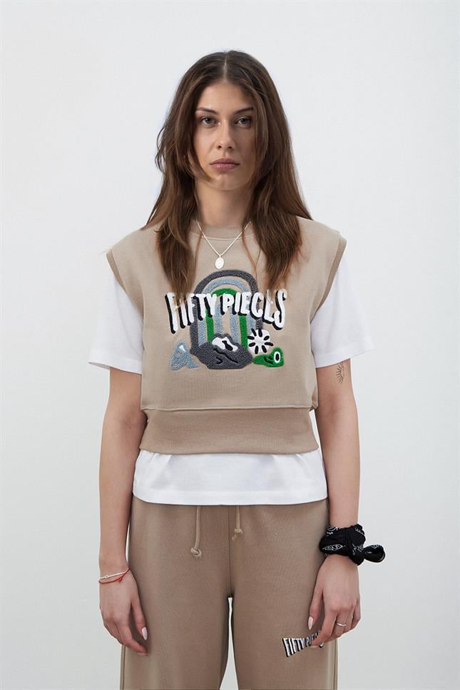 Fifty Pieces-Kadın Boz Oversize Crop Süveter-Sweatshirt-7-milagron.live