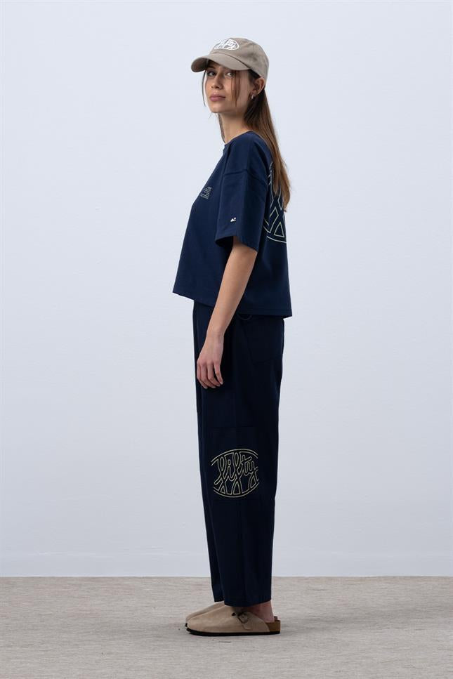 Fifty Pieces-Lacivert Core Oversize Mid Length T-Shirt-T-Shirts-5-milagron.live