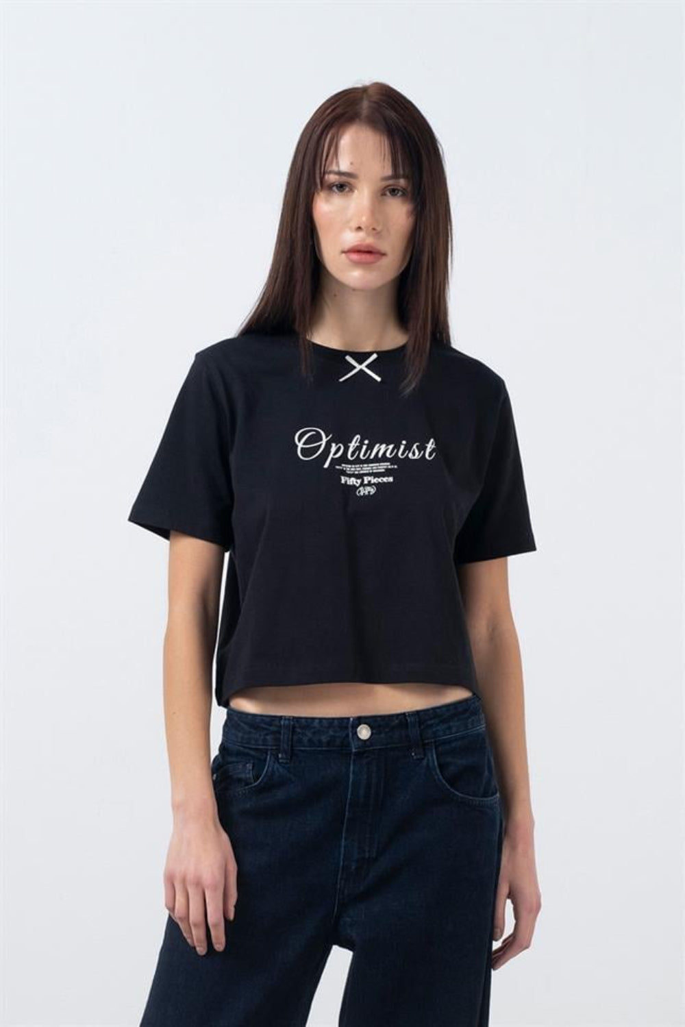 Fifty Pieces-Siyah Fiyonk Detaylı T-Shirt-T-Shirts-1-milagron.live