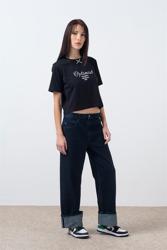 Fifty Pieces-Siyah Fiyonk Detaylı T-Shirt-T-Shirts-3-milagron.live