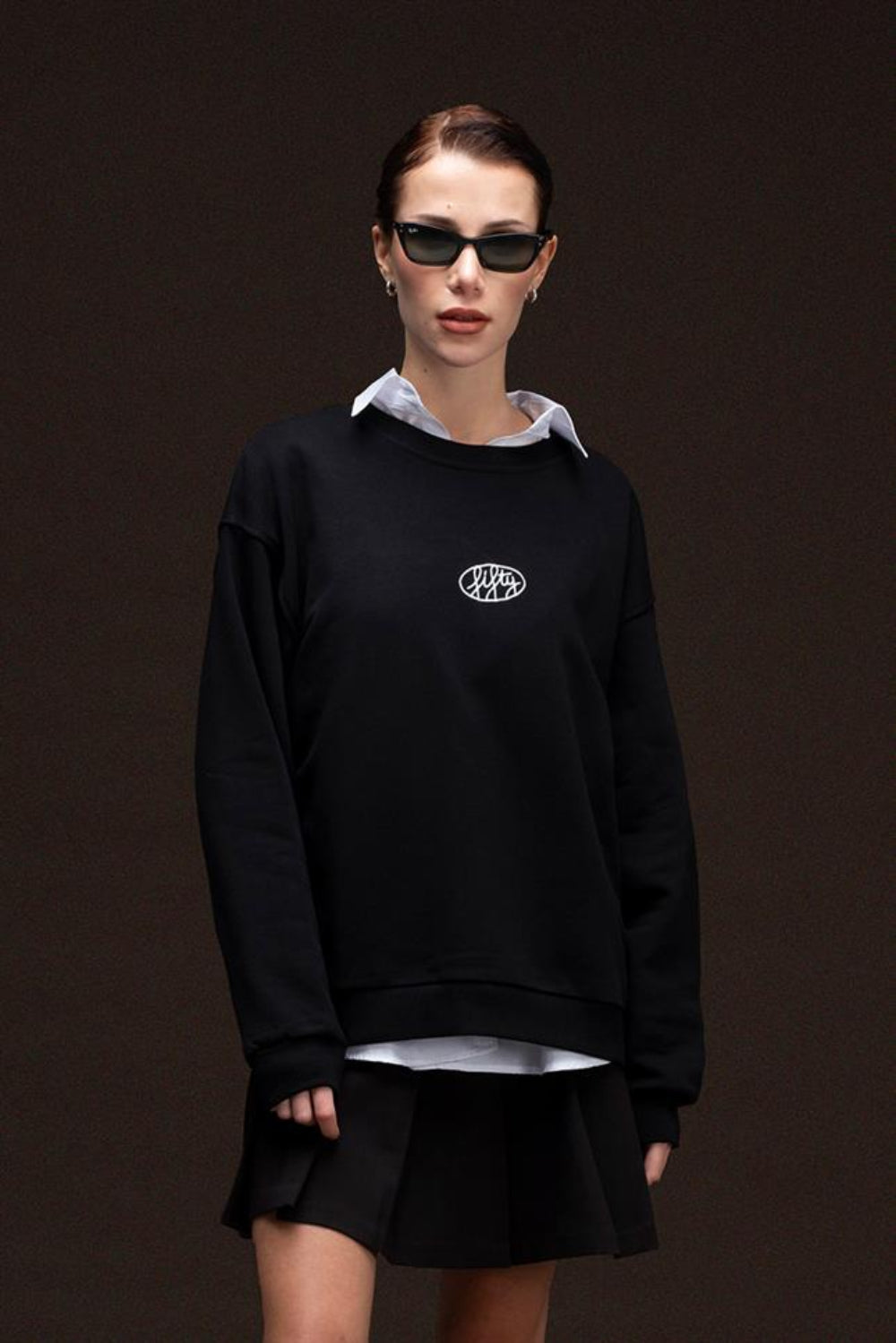 Fifty Pieces-Siyah Oversize Sırt Baskılı Sweatshirt-Sweatshirts & Hoodies-1-milagron.live