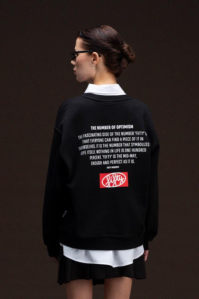 Fifty Pieces-Siyah Oversize Sırt Baskılı Sweatshirt-Sweatshirts & Hoodies-3-milagron.live