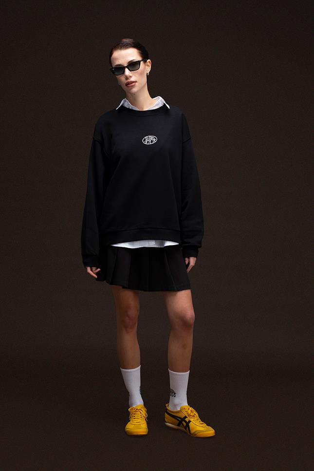 Fifty Pieces-Siyah Oversize Sırt Baskılı Sweatshirt-Sweatshirts & Hoodies-5-milagron.live