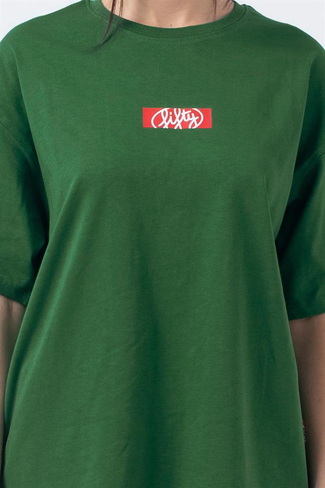 Fifty Pieces-Yeşil Oversize Sırt Baskılı T-Shirt-T-Shirts-2-milagron.live