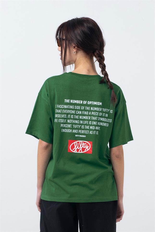 Fifty Pieces-Yeşil Oversize Sırt Baskılı T-Shirt-T-Shirts-3-milagron.live