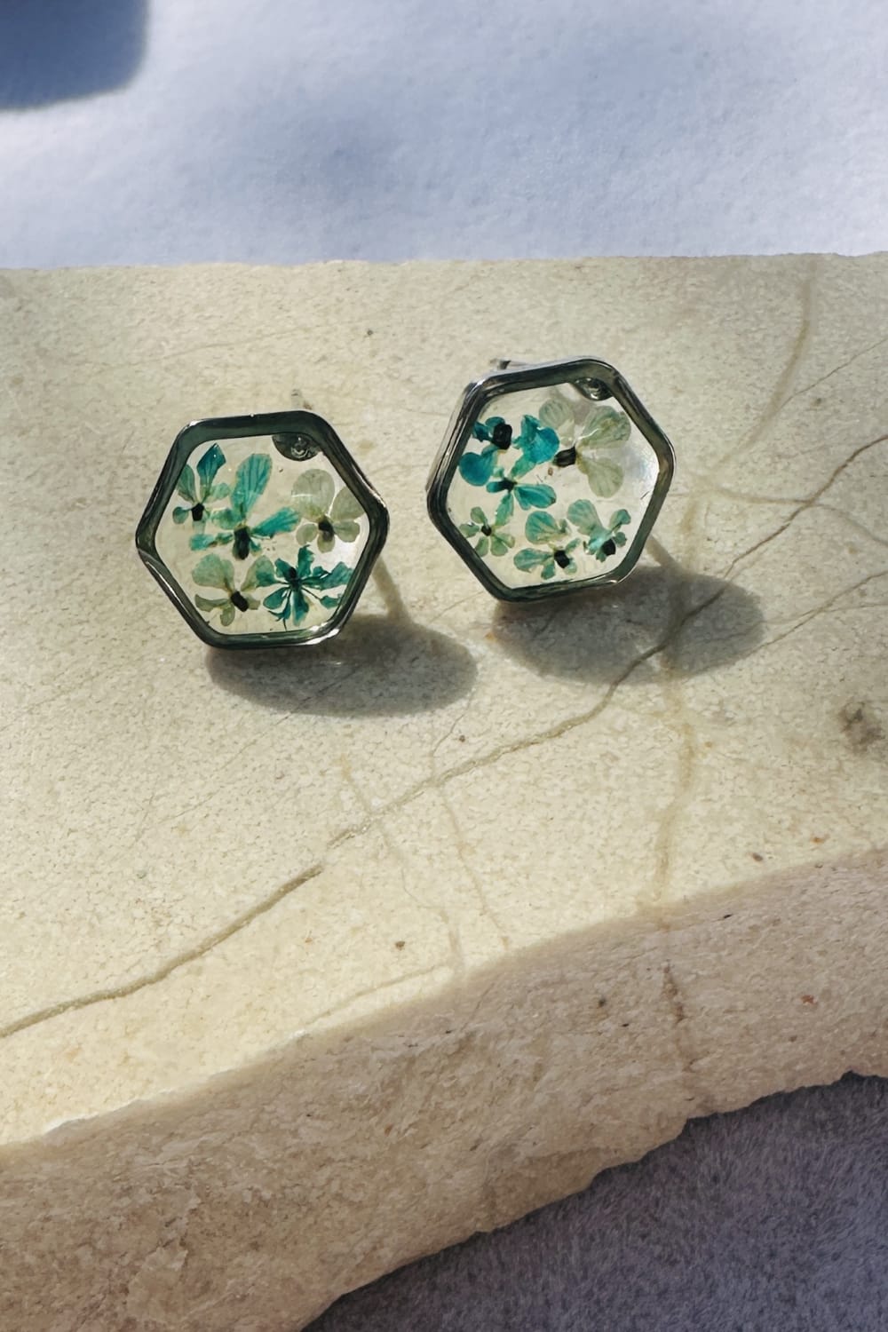 Fiorel Design-Teeny Weeny Hexagon Rhodium - Blue-Küpe-1-milagron.live
