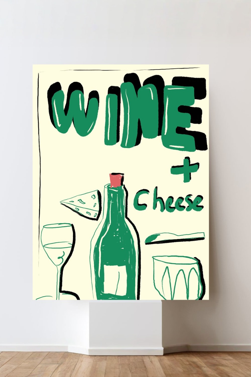 Fulya Genç-Wine And Cheese Artprint-Tablo-1-milagron.live