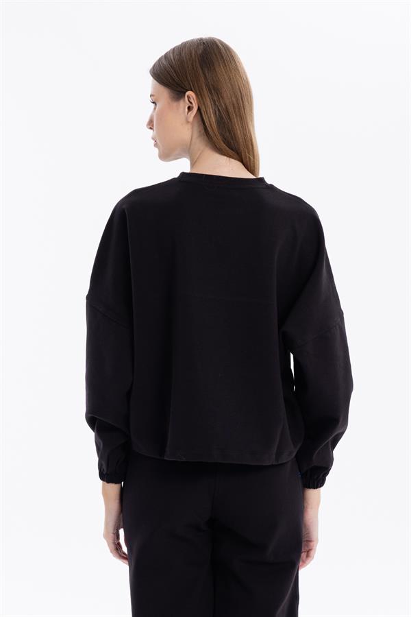 Bisiklet Yaka Garni Detaylı Oversize Kadın Sweatshirt