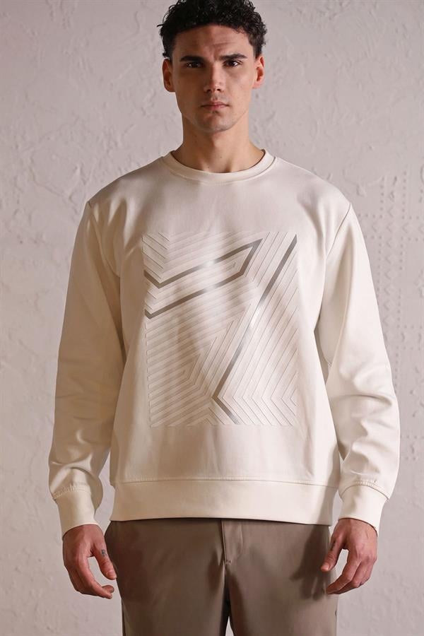 GMG Firenze-Bisiklet Yaka Geometrik Baskılı Erkek Sweatshirt-SWEATSHIRT-4-milagron.live