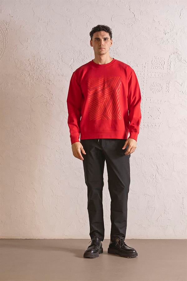 GMG Firenze-Bisiklet Yaka Geometrik Baskılı Erkek Sweatshirt-SWEATSHIRT-5-milagron.live