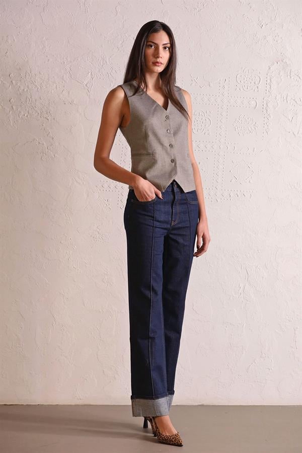 GMG Firenze-Straight Fit Dikiş Detaylı Denim Kadın Pantolon-DENİM PANTOLON-1-milagron.live