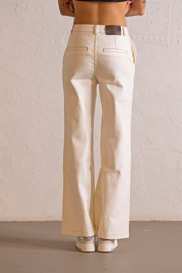 GMG Firenze-Wide Leg Ekru Denim Pantolon-DENİM PANTOLON-4-milagron.live
