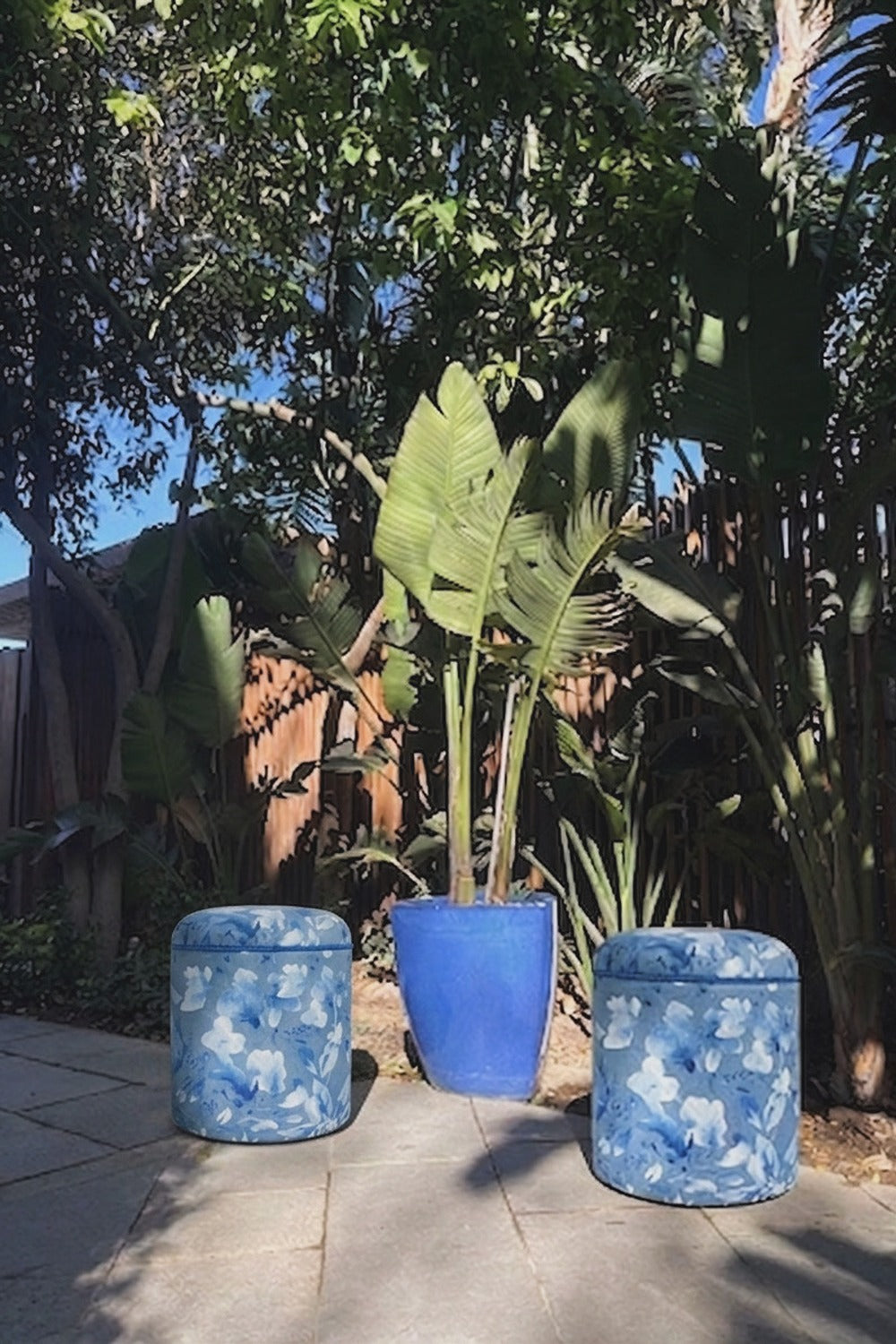Blue Blossom, %100 Natural Keten Puf/ Yan Sehpa - 1