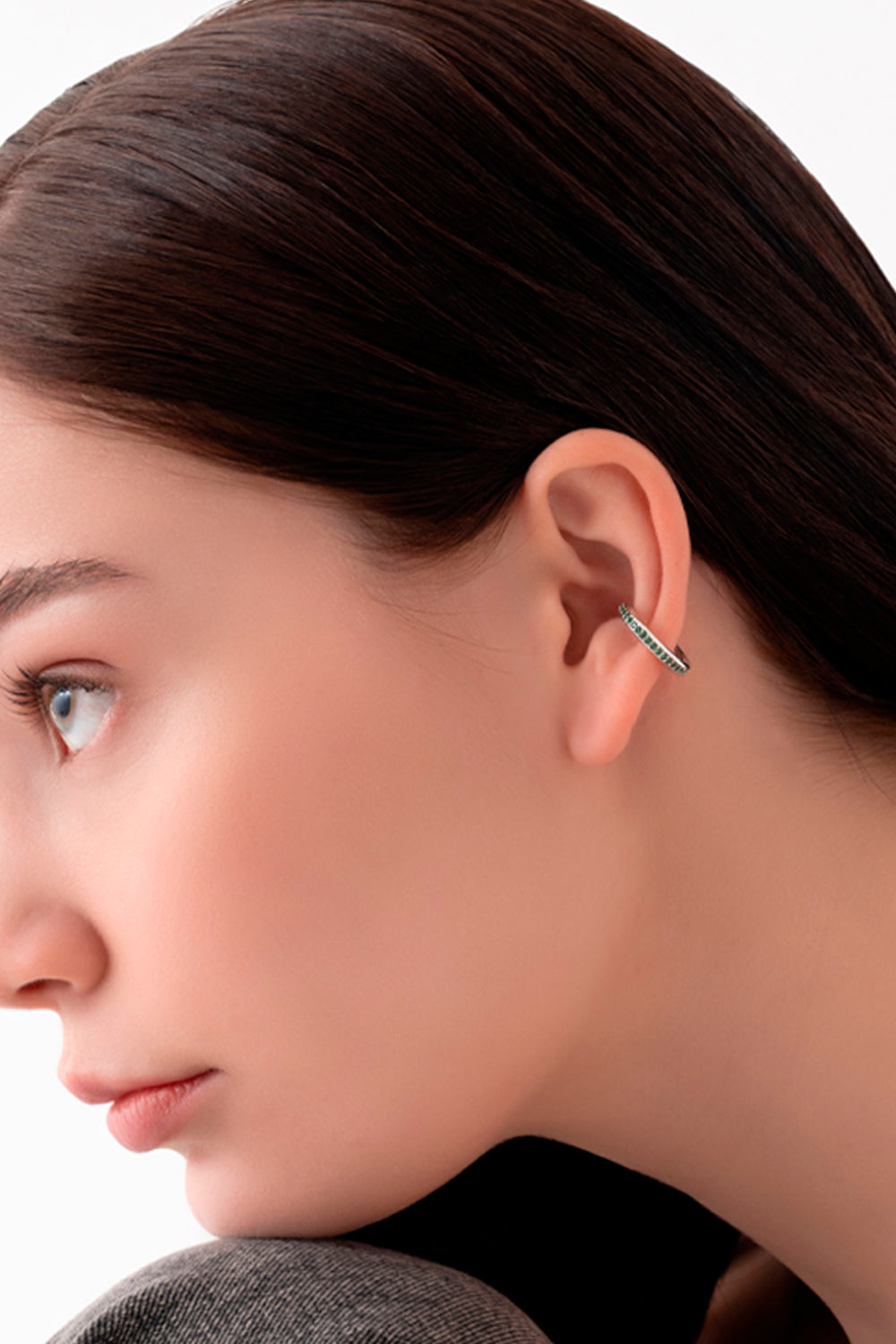 Gal İstanbul-Tiny Earcuff Silver x Green-Küpe-2-milagron.live