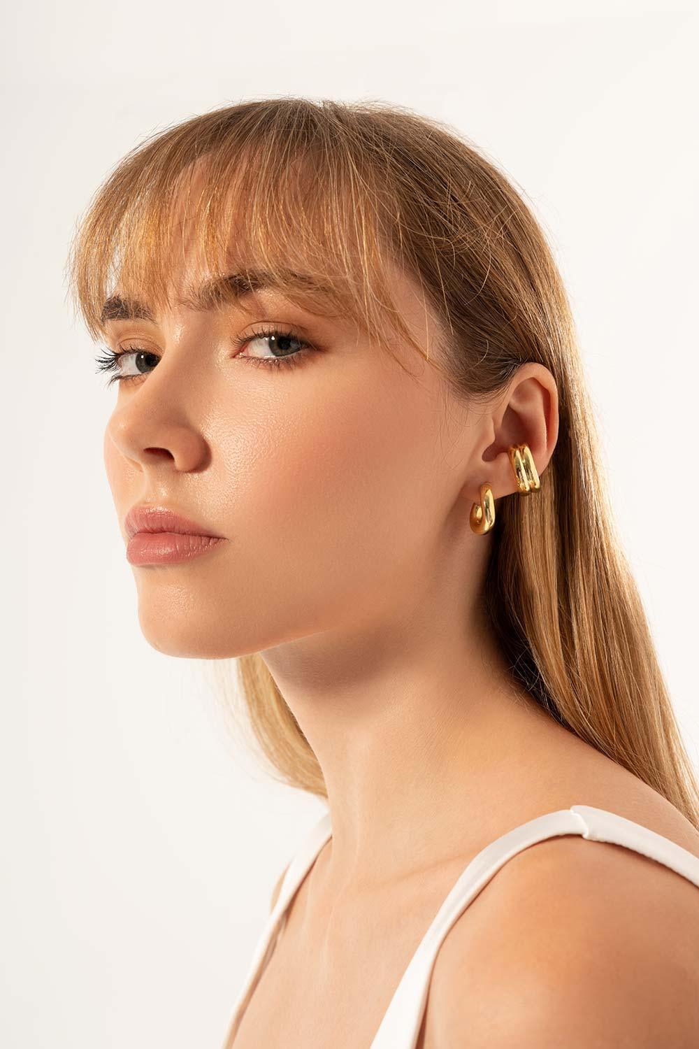 Gal İstanbul-Twin Earcuff Gold-Küpe-2-milagron.live