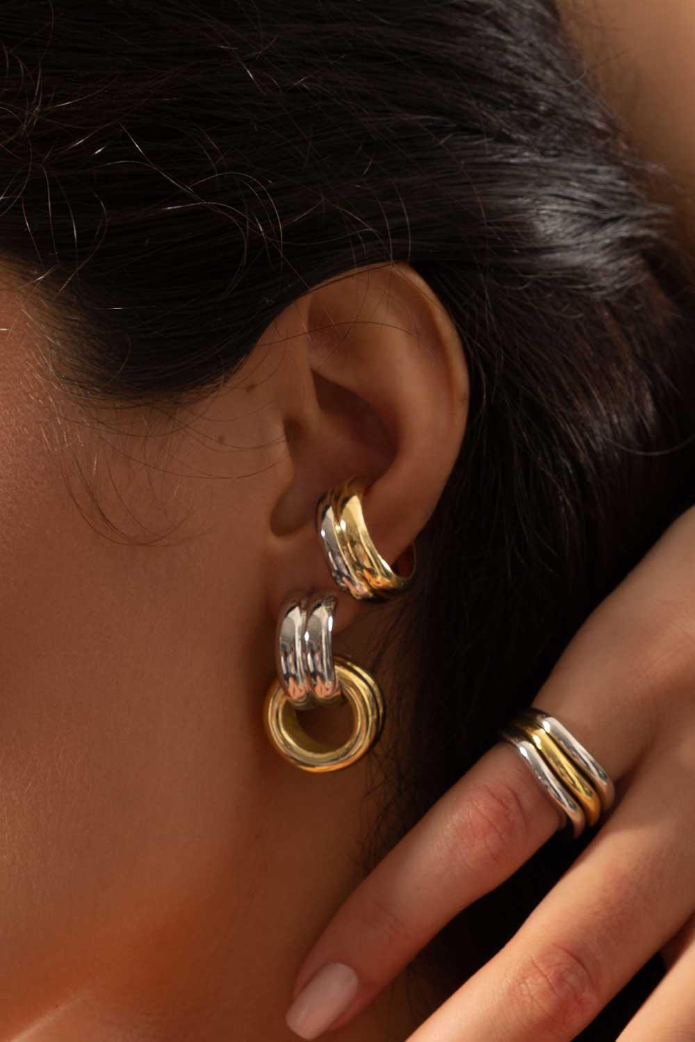 Gal İstanbul-Twin Earcuff Gold-Silver-Küpe-2-milagron.live