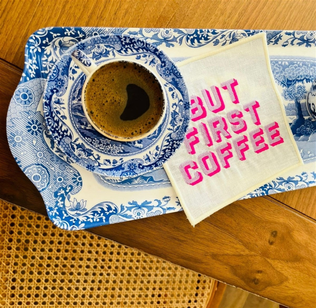 But First Coffee Desenli Kokteyl Peçete - 1 Adet Lila Pembe