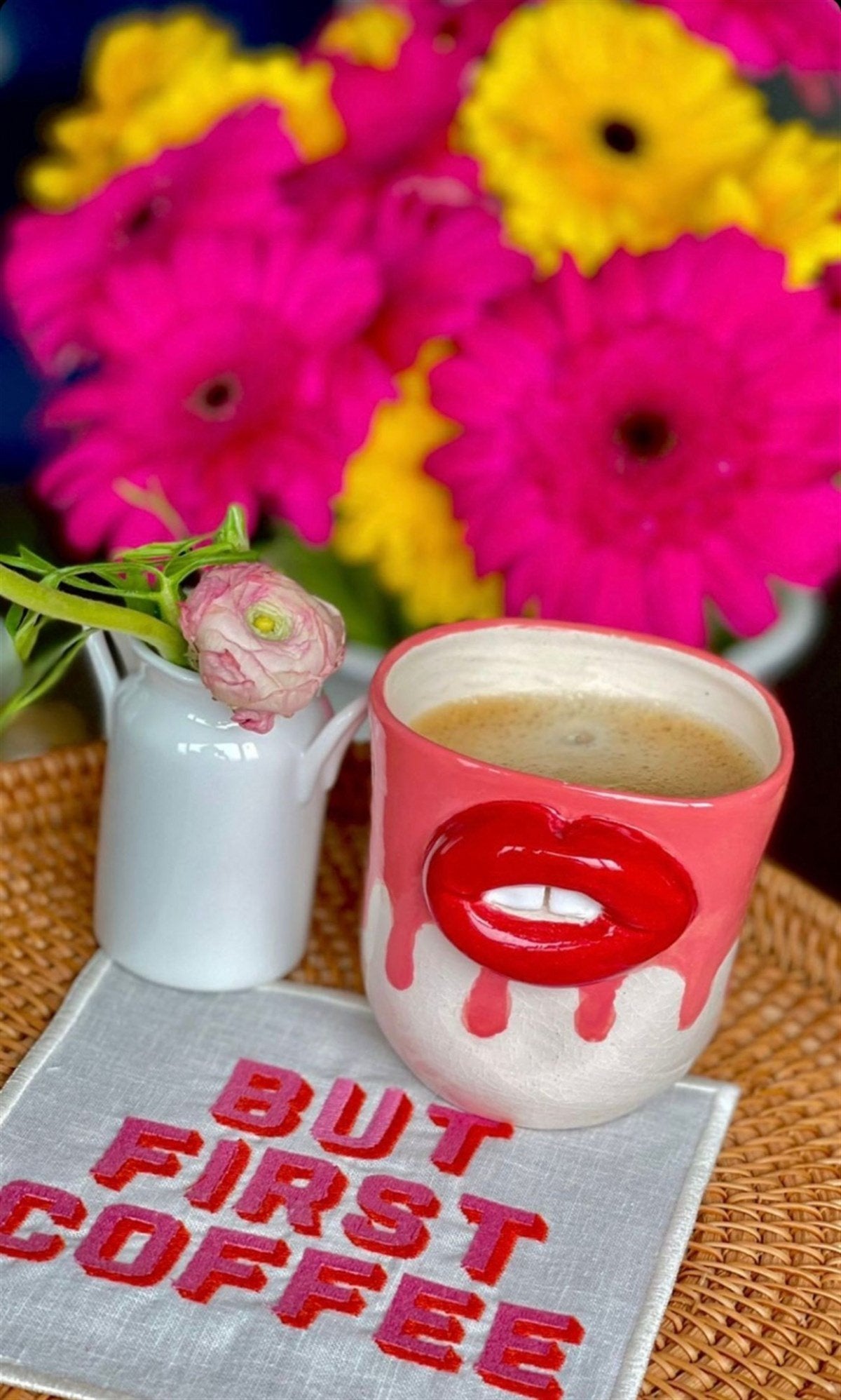 But First Coffee Desenli Kokteyl Peçete - 1 Adet Pembe Turuncu