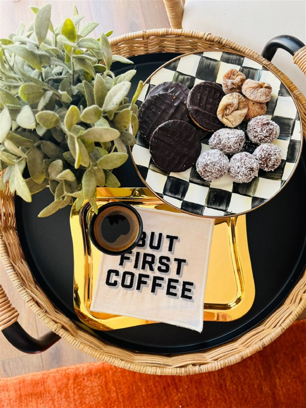 Dekoratif But First Coffee Desenli Kokteyl Peçete - 1 Adet Siyah Nakışlı
