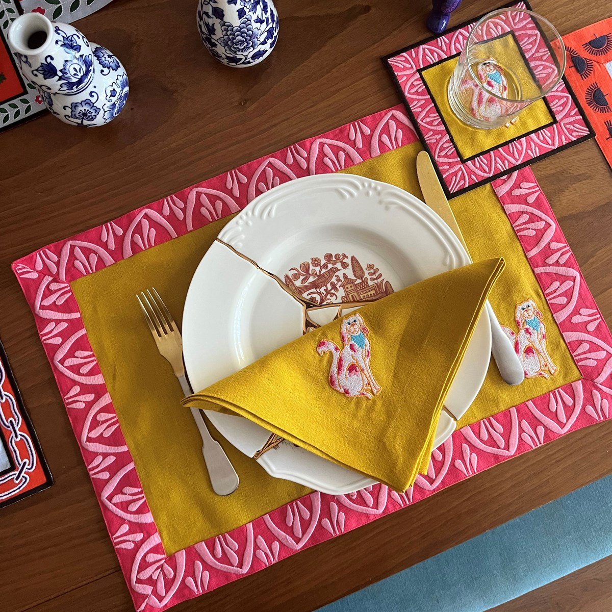 Pembe Köpek Desenli Dekoratif Servis Peçetesi ( 1 Adet )