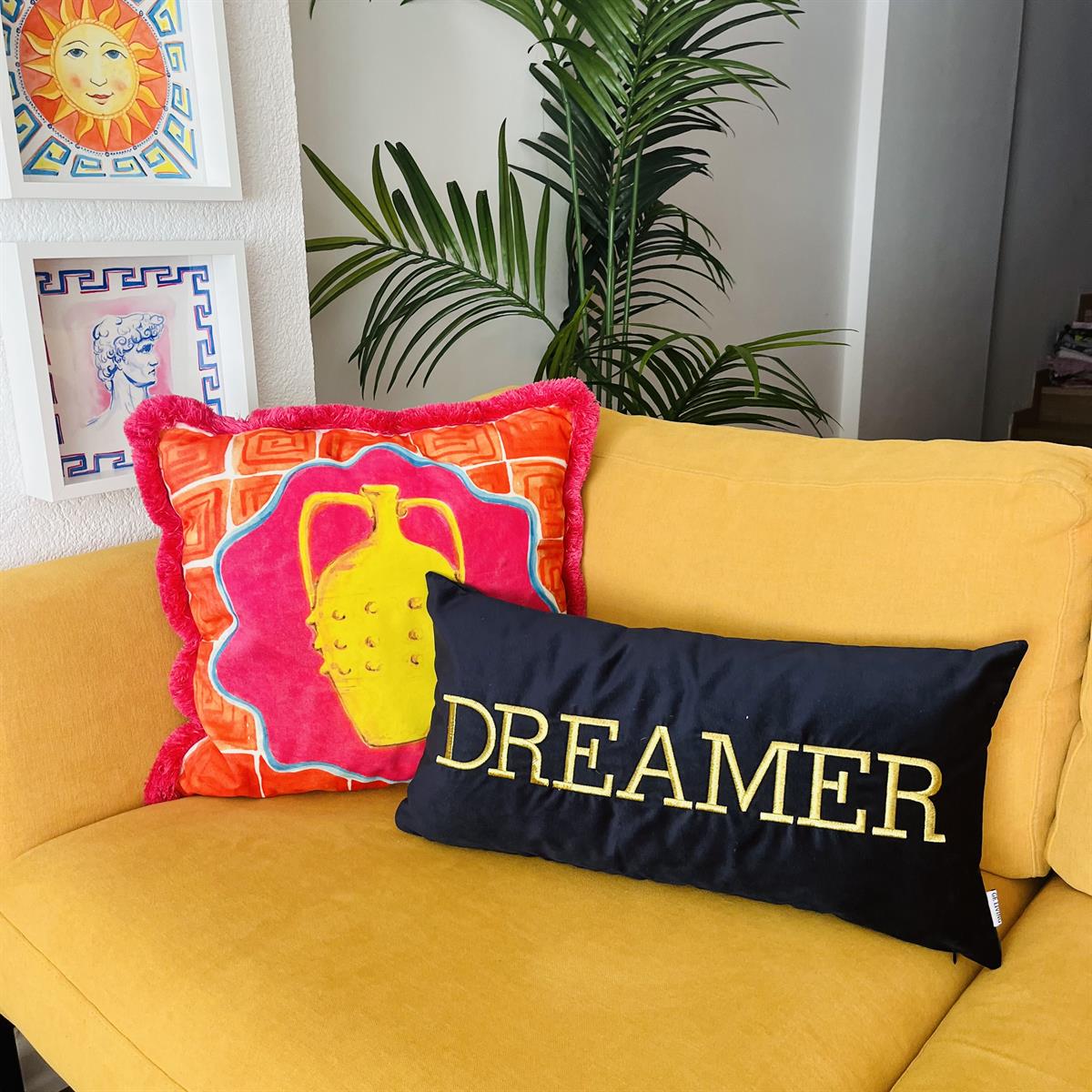 Dreamer Desenli Lacivert Kırlent Kılıfı 30 x 60