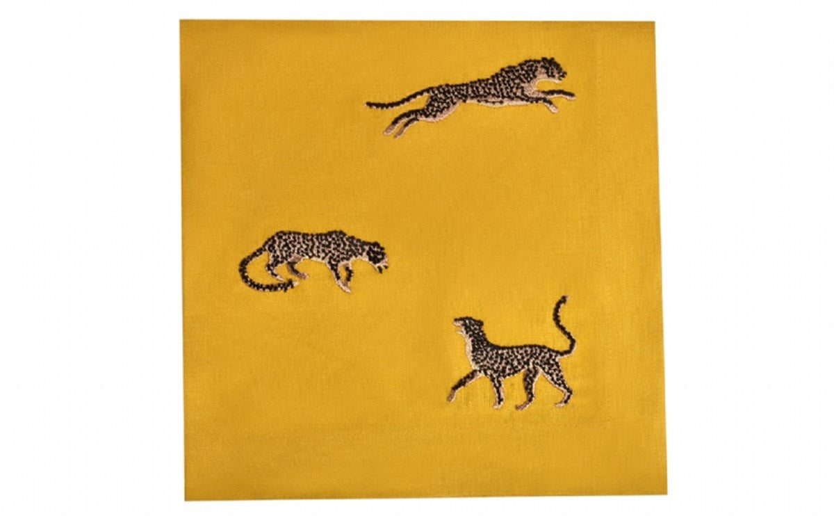 Leopar Desenli Sarı Keten Servis Peçetesi ( 2 Adet )