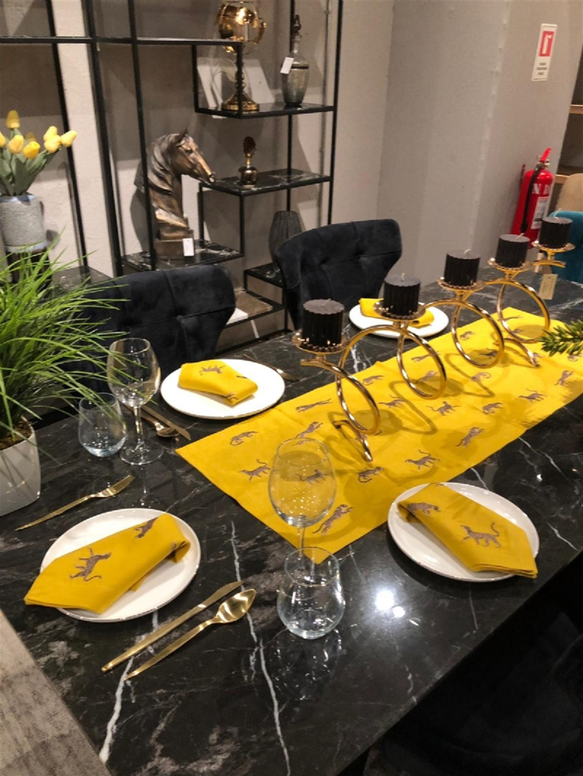 Leopar Desenli Sarı Keten Servis Peçetesi ( 2 Adet )