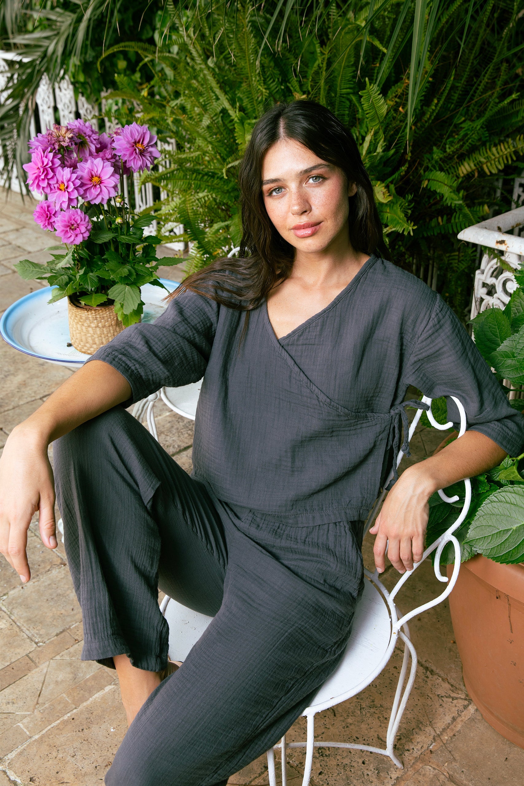 Handarte Los Angeles-Antrasit Müslin Wrap Top-Top-1-milagron.live