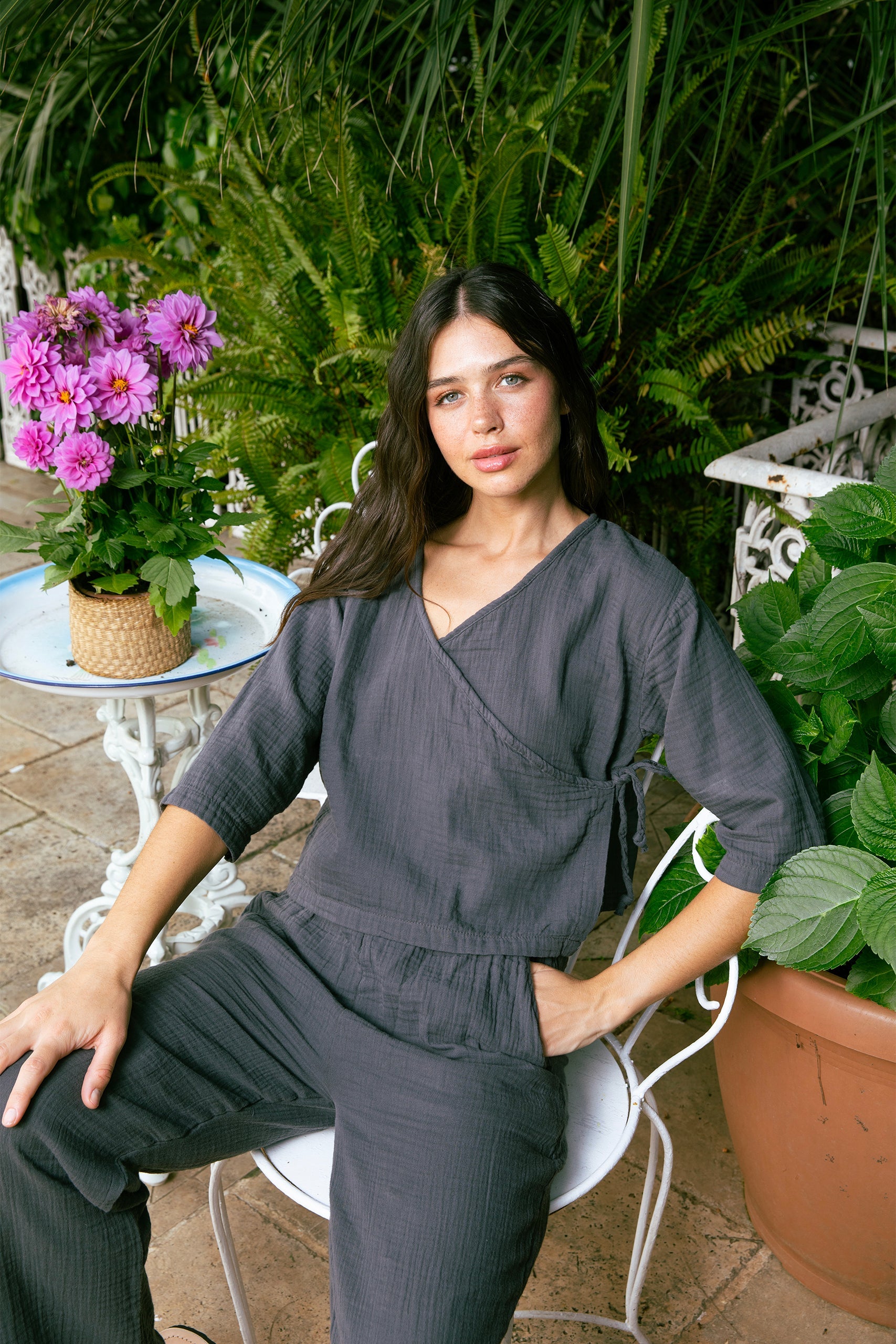 Handarte Los Angeles-Antrasit Müslin Wrap Top-Top-3-milagron.live