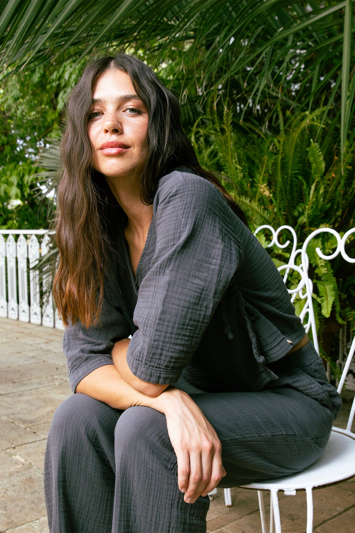 Handarte Los Angeles-Antrasit Müslin Wrap Top-Top-5-milagron.live