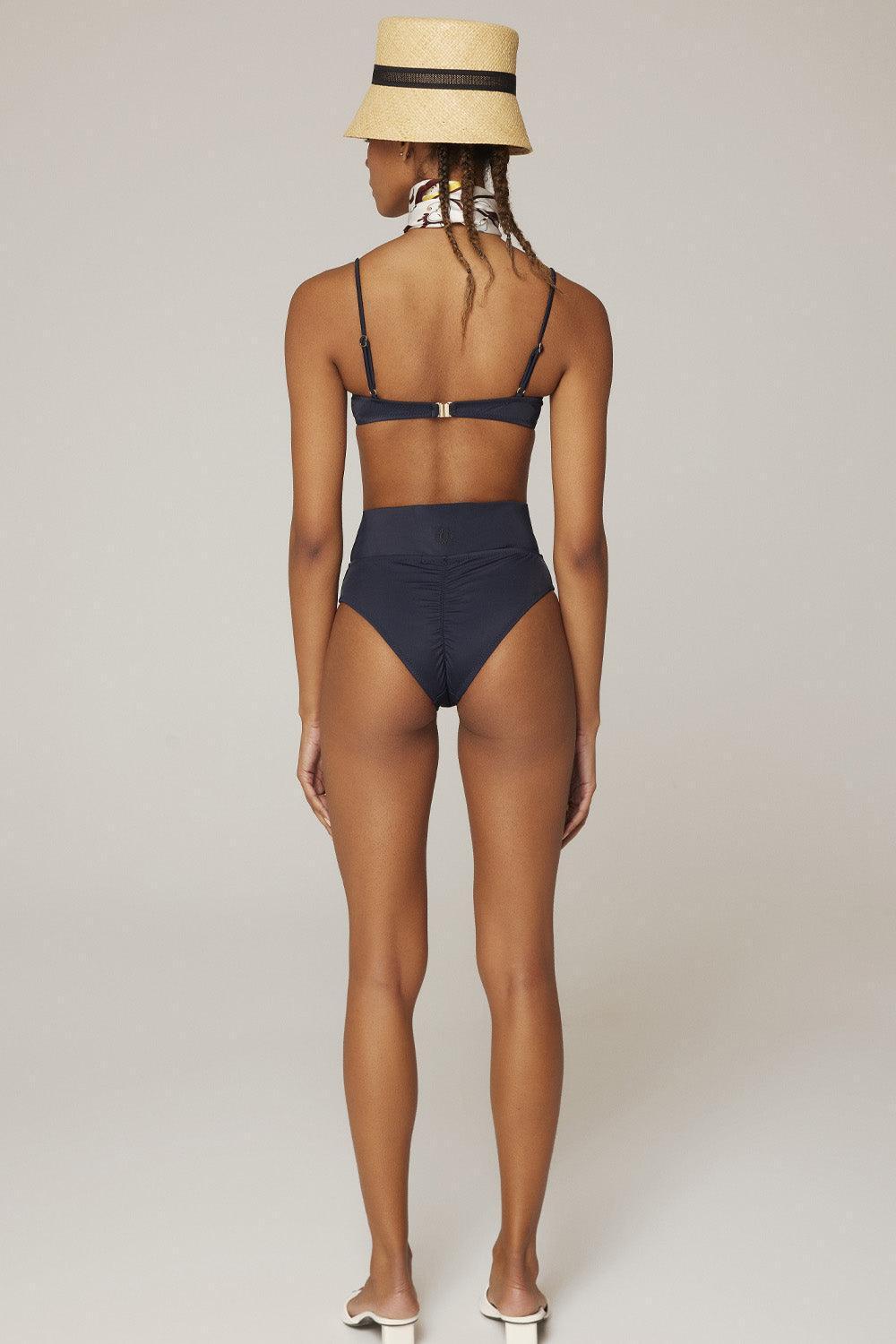 Haracci-Solana Pin-up Yüksek Belli Derin Koyu Lacivert Bikini Set-Bikini & Mayo-2-milagron.live