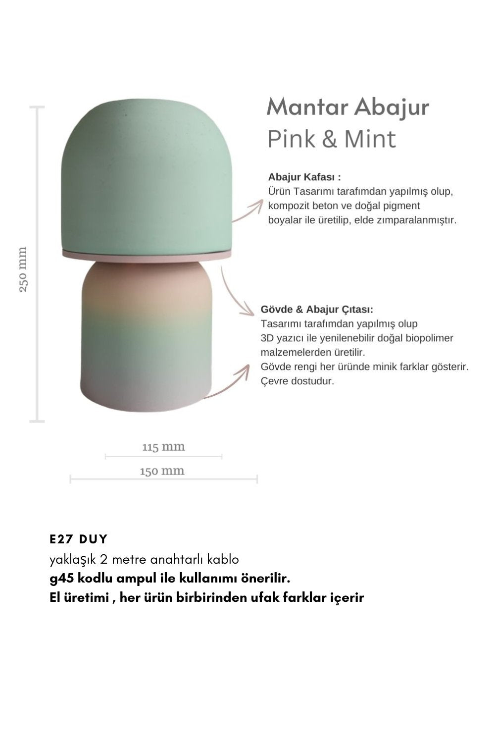 Hgo Atelier-Pink & Mint Mantar Abajur-Abajur-6-milagron.live