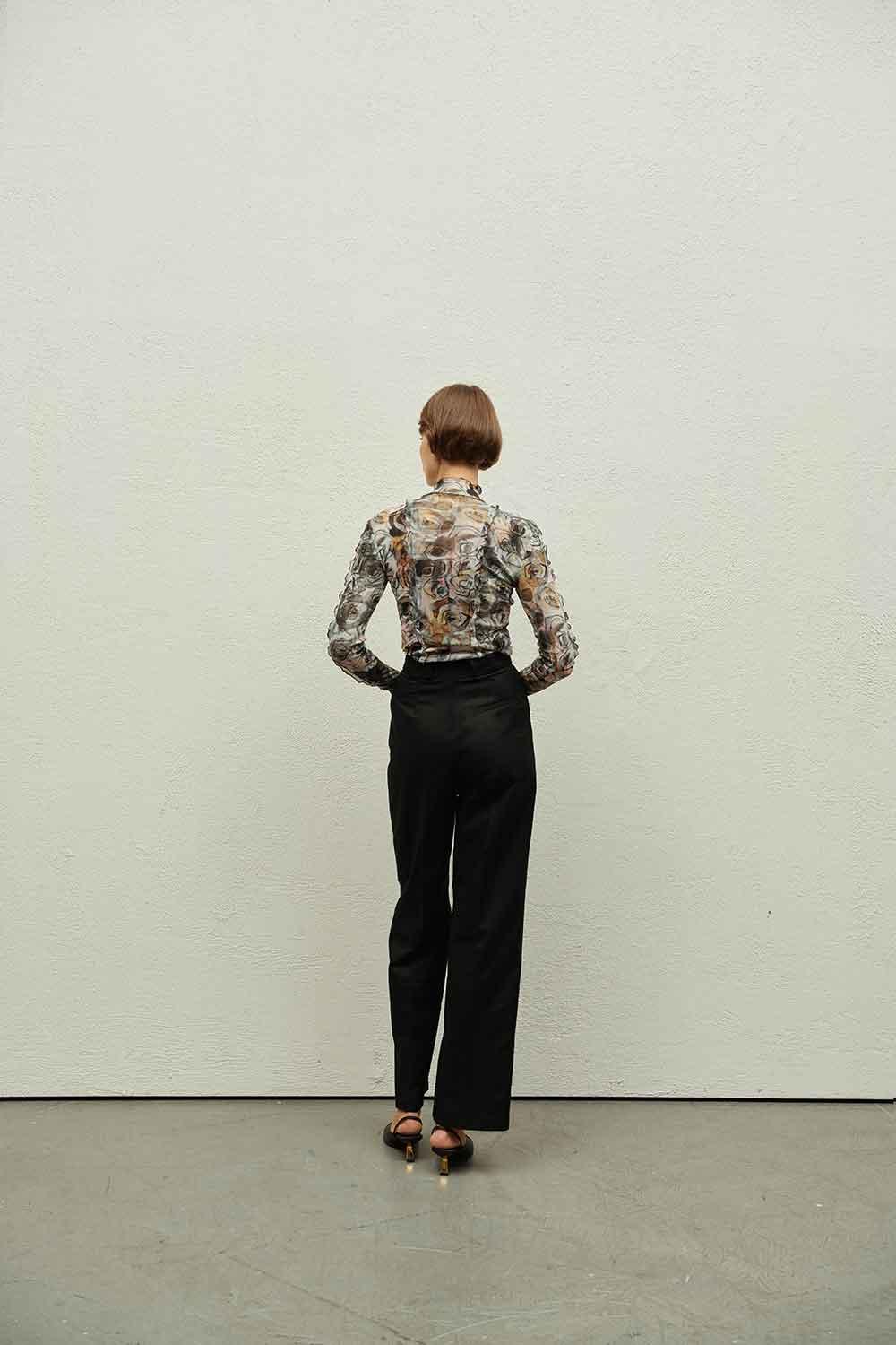 Hip + Happen-Waffle Black Mesh Bluz-Top-2-milagron.live