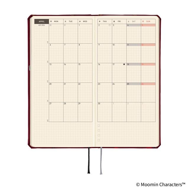 Hobonichi Techo Weeks English Slim Schedule Book - Little My : 2026 Monday Start Deep Red