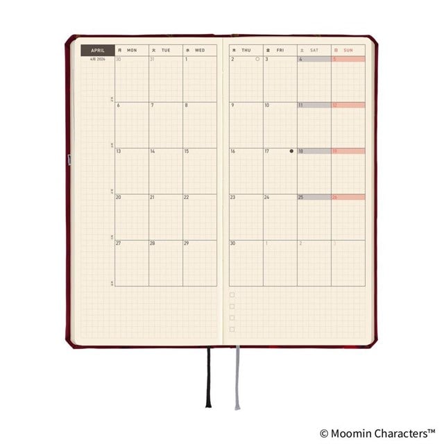 Hobonichi Techo Weeks Japanese Slim Schedule Book - Little My : 2026 Monday Start Deep Red