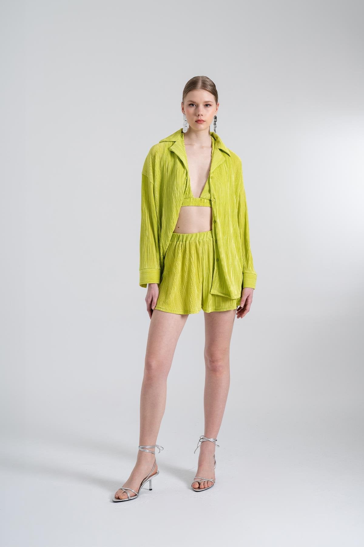 Oversize Düğme Kapamalı Comfy Oversize Gömlek Yeşil