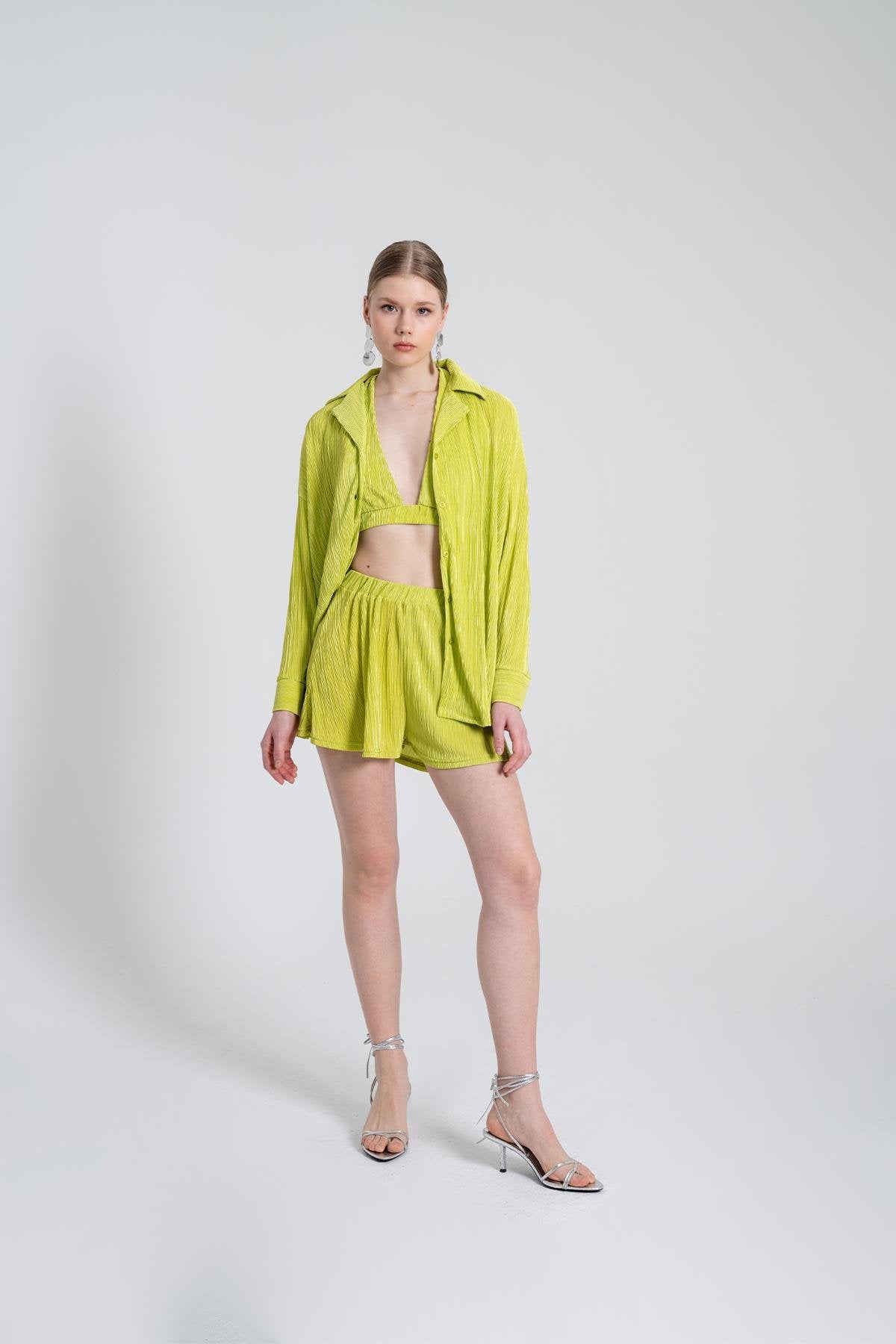 Oversize Düğme Kapamalı Comfy Oversize Gömlek Yeşil