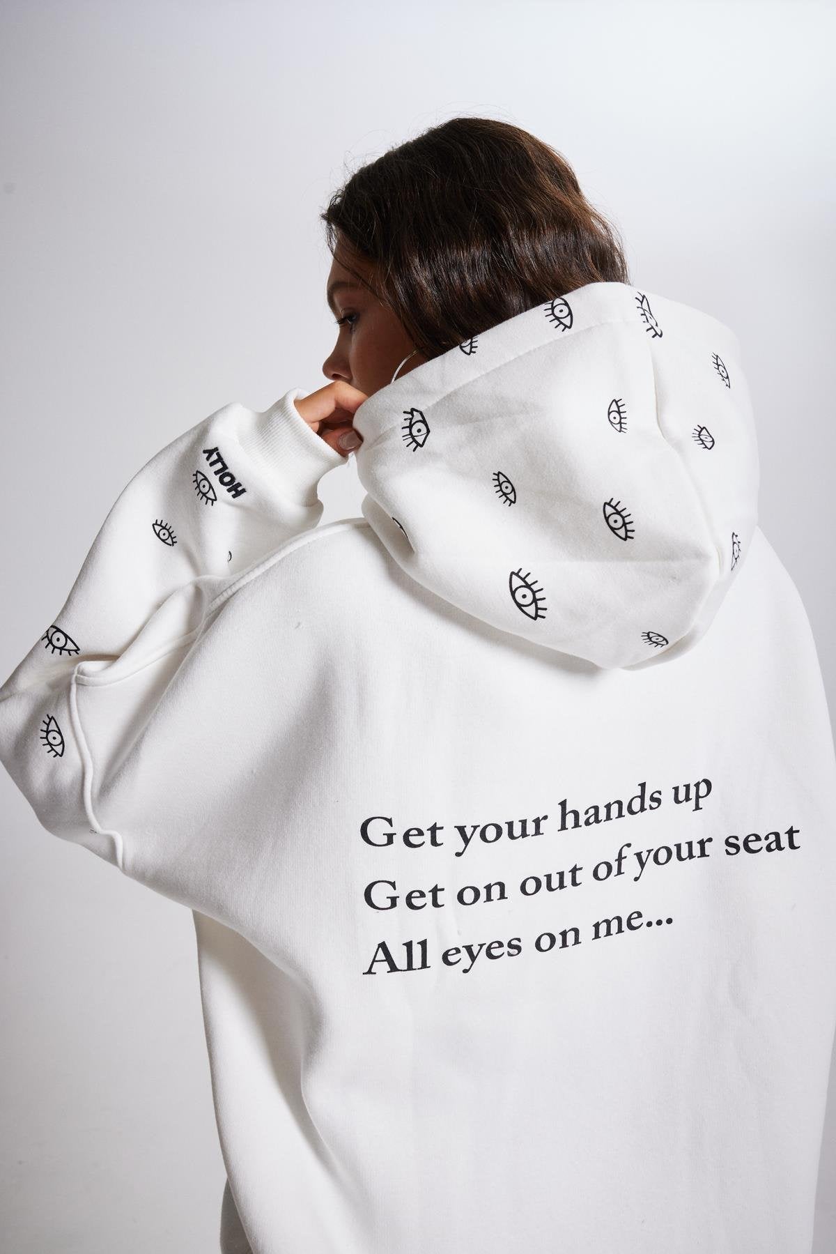 Oversize Kapüşonlu Unisex Eye Sweat Beyaz