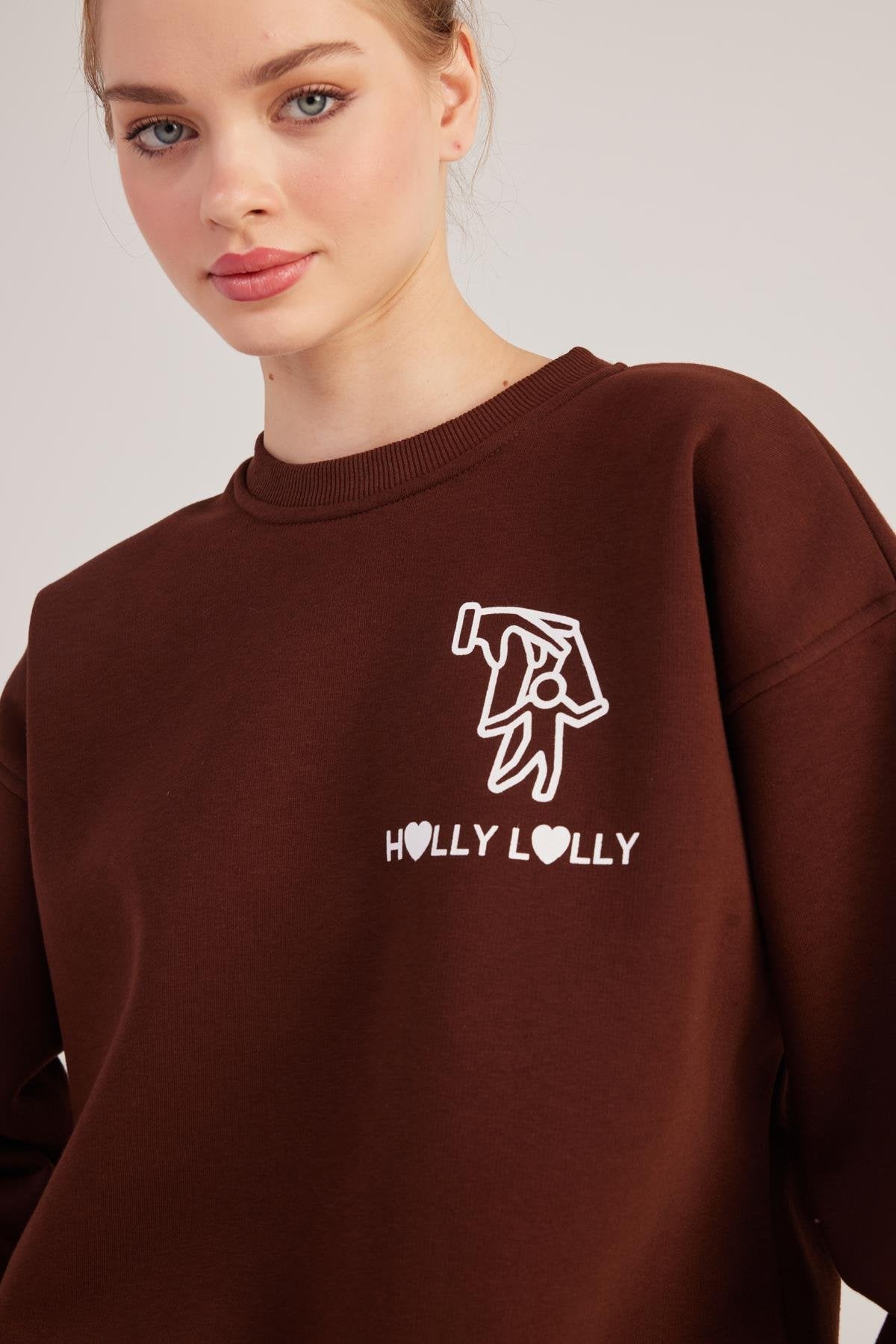 Oversize Kesim Unisex Gaslighting Sweatshirt Kahve