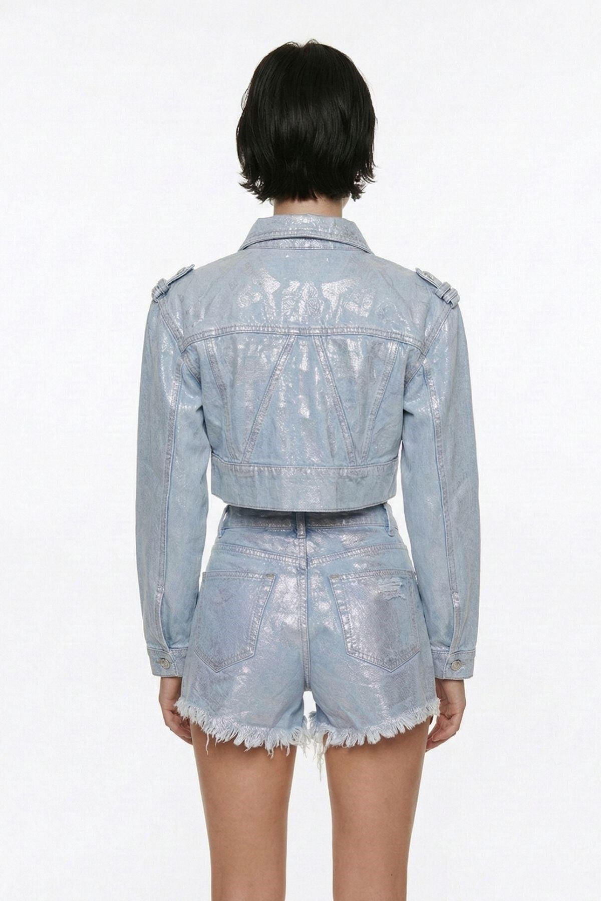 Özel Yapım Parlak Kaplamalı Glossy Jean Şort Mavi