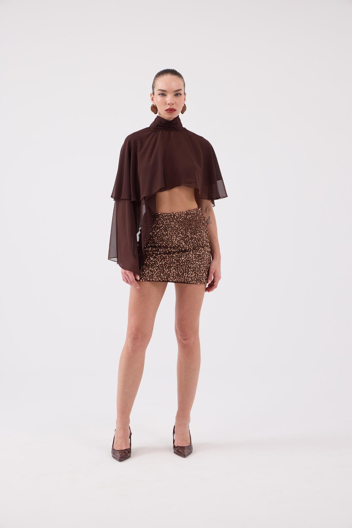 Pelerin Model Bena Bluz Kahve