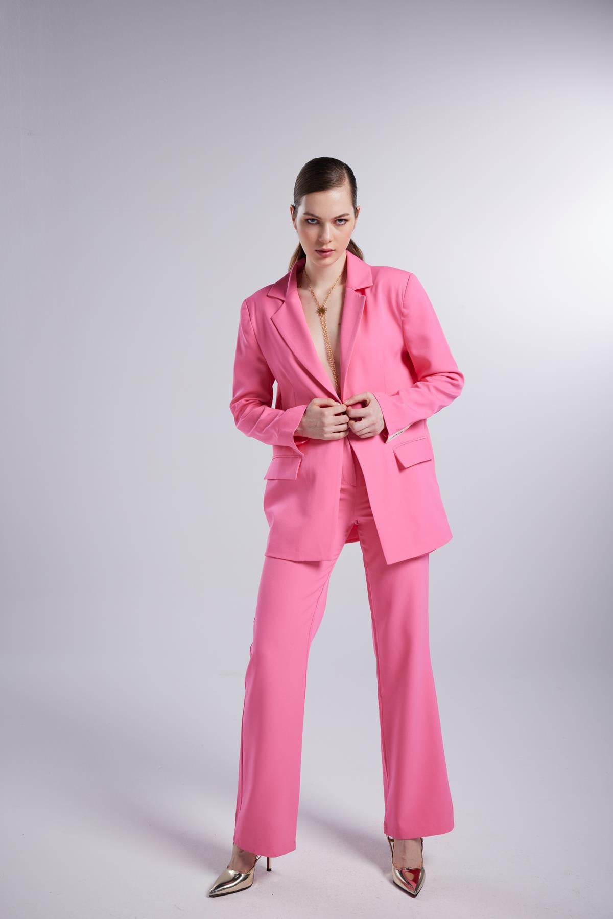 Holly Lolly-Vatklı Cepli Panky Blazer Ceket Pembe-Ceket-4-milagron.live