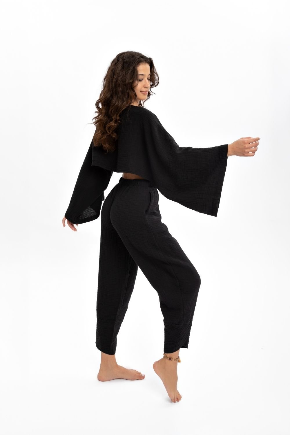 Husufi-Siyah Crop Bluz-Top-2-milagron.live