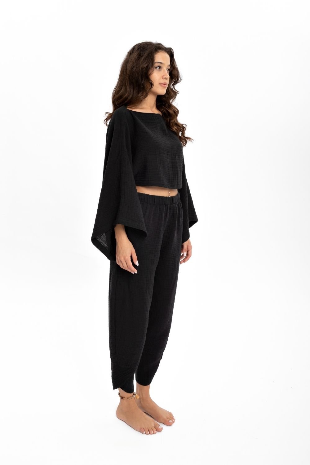 Husufi-Siyah Crop Bluz-Top-4-milagron.live