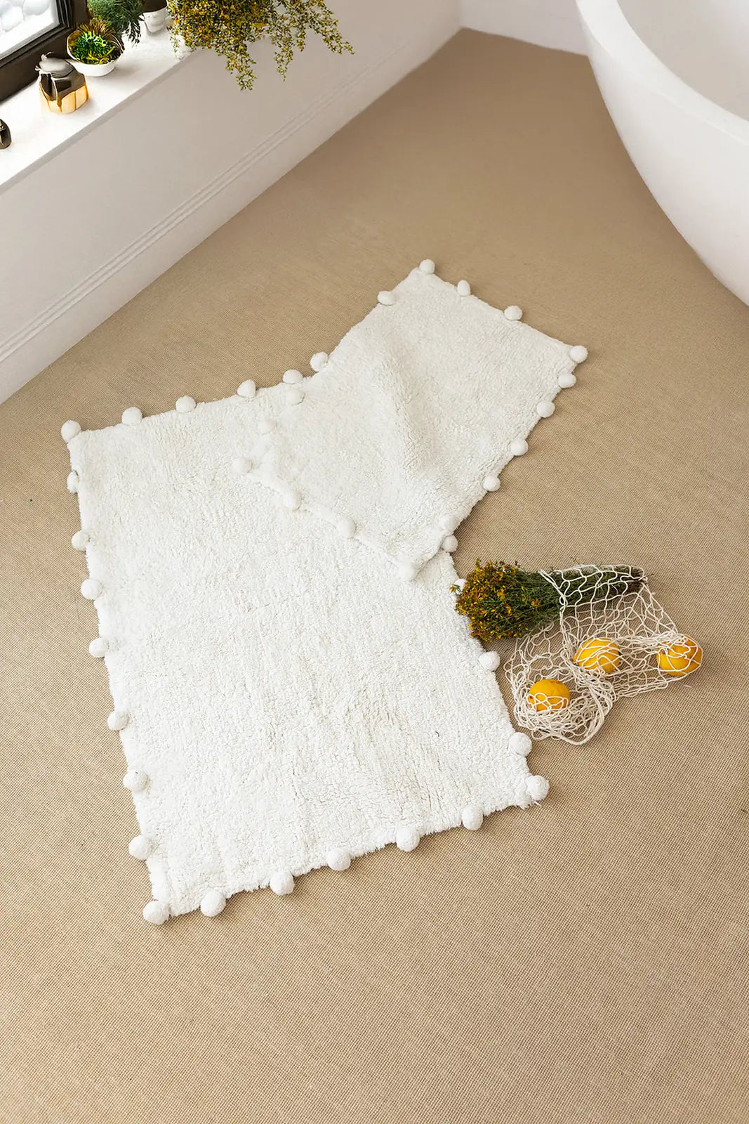 İRYA-Alya 2’Li Takım Banyo Paspası %100 Pamuk 40X60+60X90 Cm Ekru-Paspas-2-milagron.live